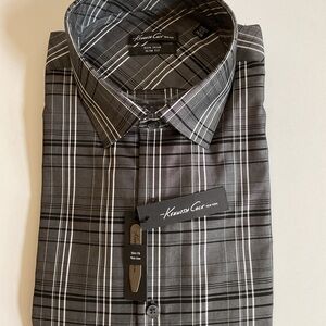 Kenneth Cole Gray Plaid Casual Shirt new unopened slim fit size 16.5